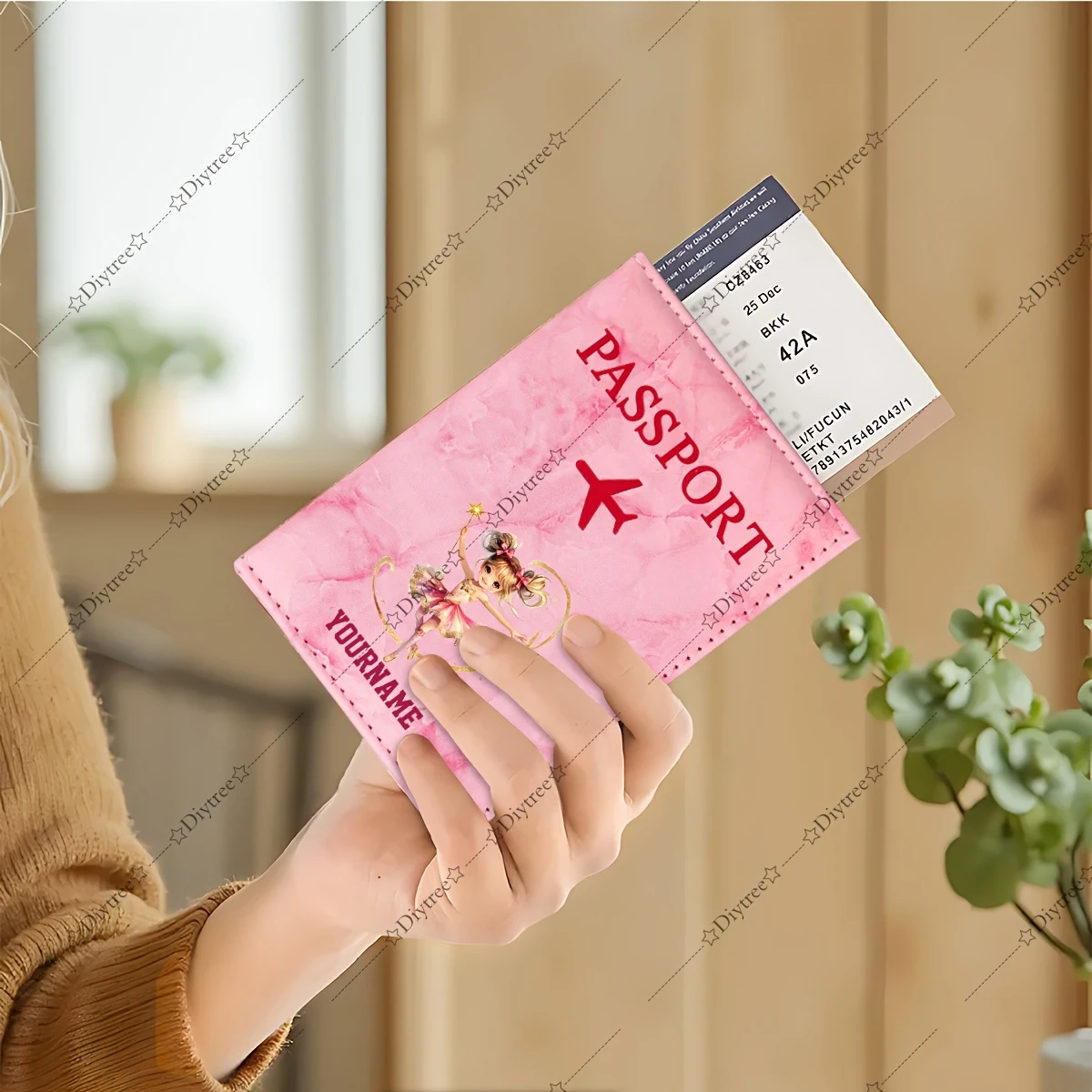 

Personalized Name Customized Fairy Illustration Passport Cover | Elegant Fairy with Magical Glow and Dreamy Attire Design