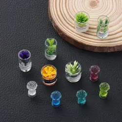 1:12/1:6 Scale Green Plant Glass Bottle Dollhouse Flower Vase Miniature Model Mini Floral Arrangement Toy Ornaments
