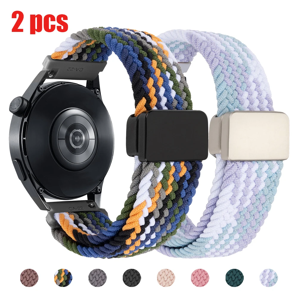 2pieces Nylon 20mm 22mm Strap for Garmin Forerunner 265 255 245 165 Watch Band for HUAWEI GT5/Xiaomi S4 Elastic Braided Bracelet