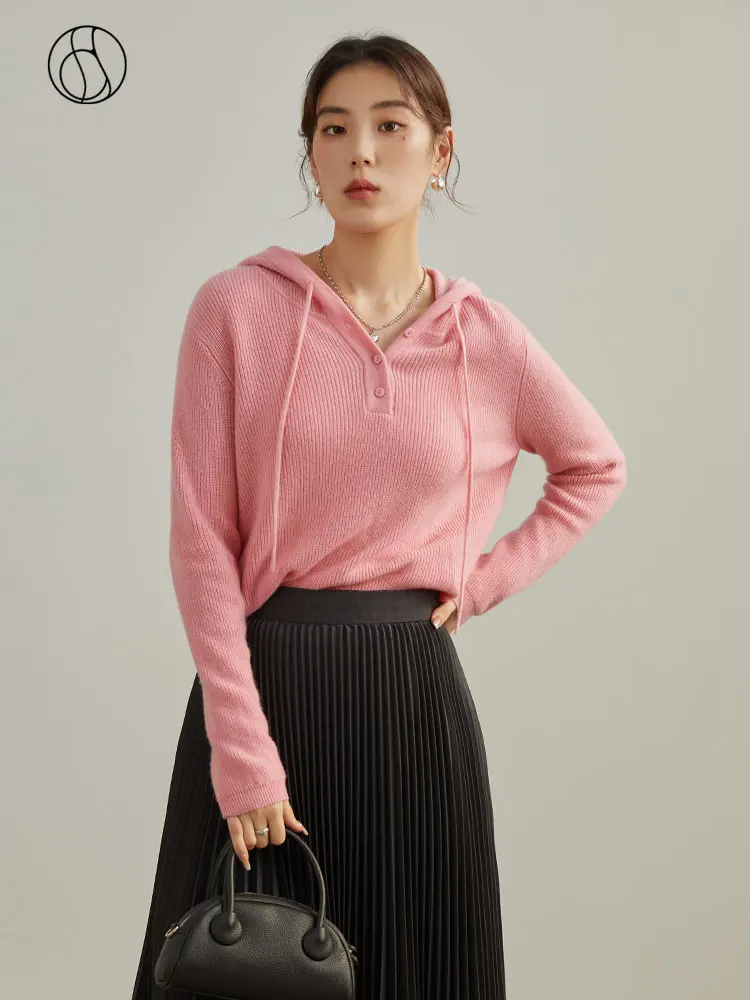 

DUSHU Lazy Wind Hooded Sweater Women Winter New 2022 Slim Top Casual Commuter Solid Color Female Hooded Knitted Sweaters