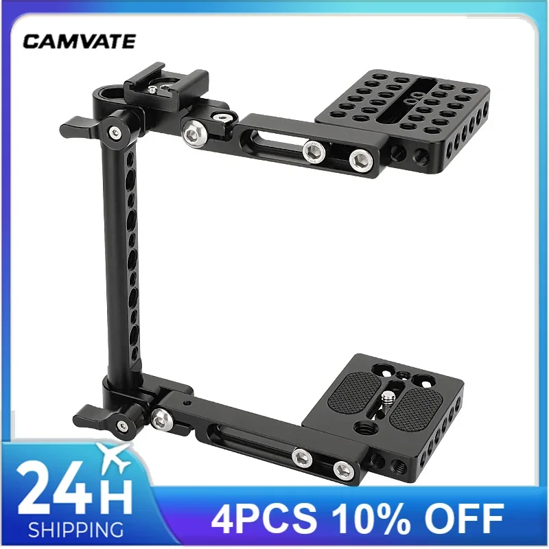 

CAMVATE Foldable Camera Cage Rig C-Frame Cage With Cold Shoe Mount & Top/Bottom Plate For Canon, Nikon, Sony, Panasonic DSLRs