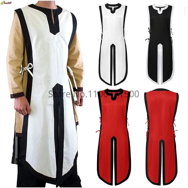 Neue mittelalter liche Krieger Ritter Cosplay Kostüm Mann ärmellose Ritter Templer Renaissance Schnürung Robe Tops Halloween Party Outfits