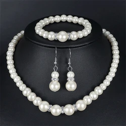 Pearl jewelry set Women's necklace earrings bracelet three-piece set for mother gift beautiful wedding photo accessories