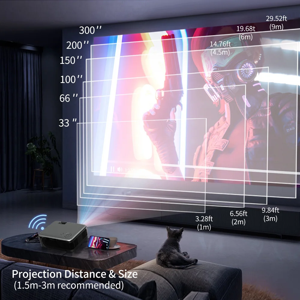 YERSIDA-A30C Mini Projetor para Casa Inteligente, Suporte 1080P, Smart TV, Wi-Fi, Home Theater Portátil, Celular Síncrono, LED