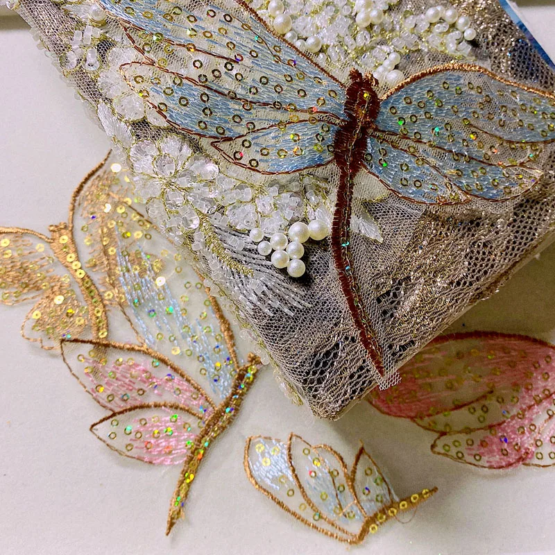 Cute Multi-Color Sequins Dragonfly Lace Fabric Sticker Art Handmade Material Package Accessories  Swinging Props 1 Set X1162