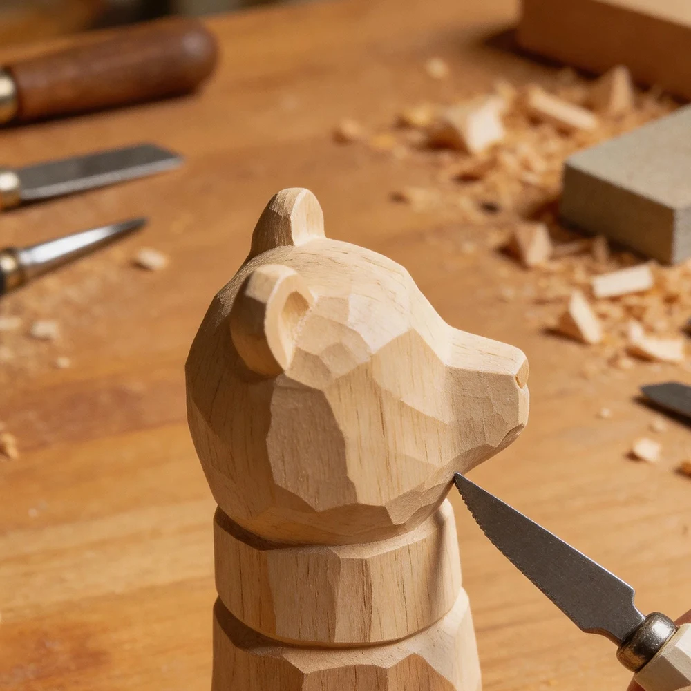 Handgeschnitzte Holzfigur Weißer Eisbär als Regaldekoration mit Beweglichen Gliedmaßen, Rustikale Heimdekoration, Weihnachtsgeschenk – Detail 5