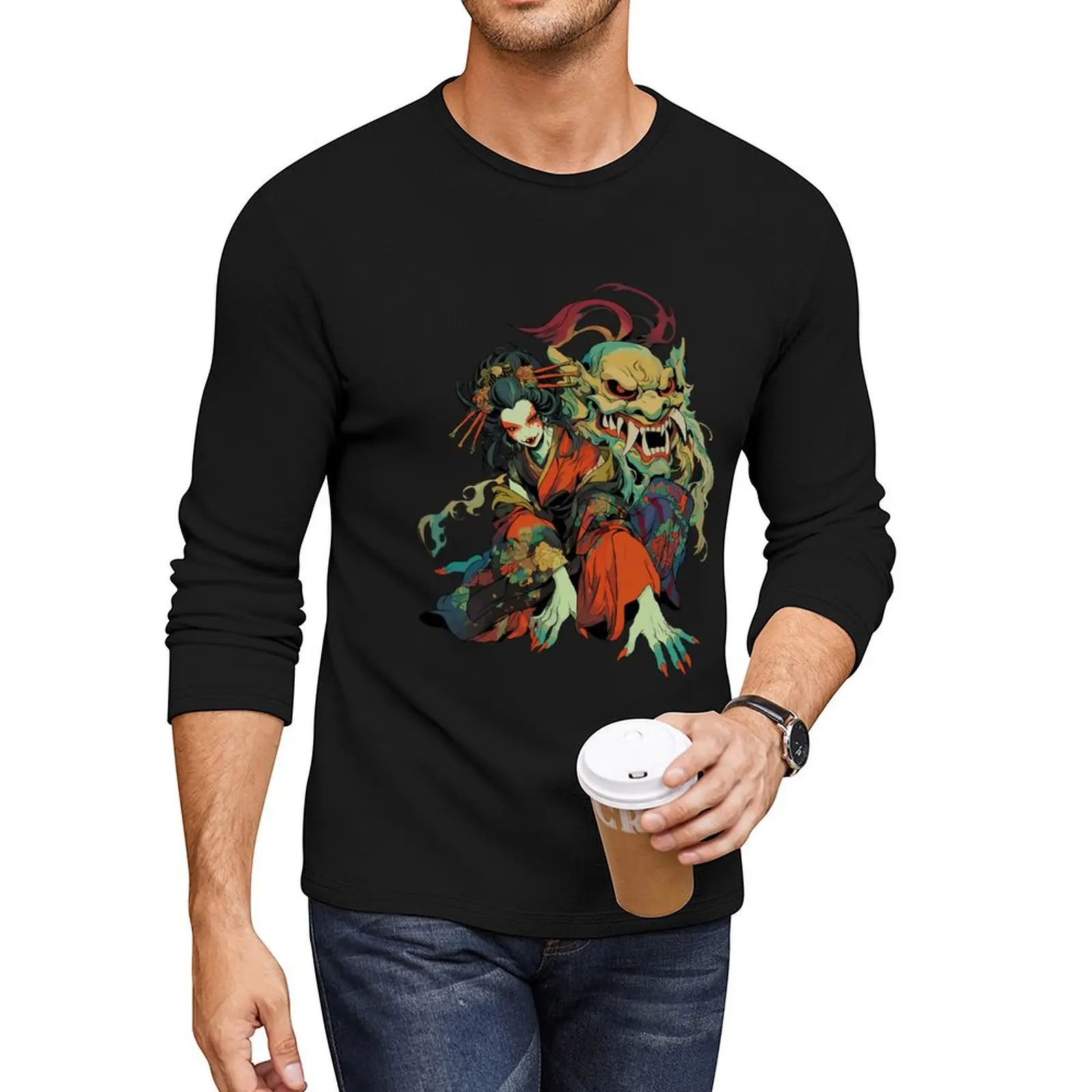 Japanese Folklore Yokai Creature Art Long T-Shirt cute tops custom t shirts cute clothes Men's clothing