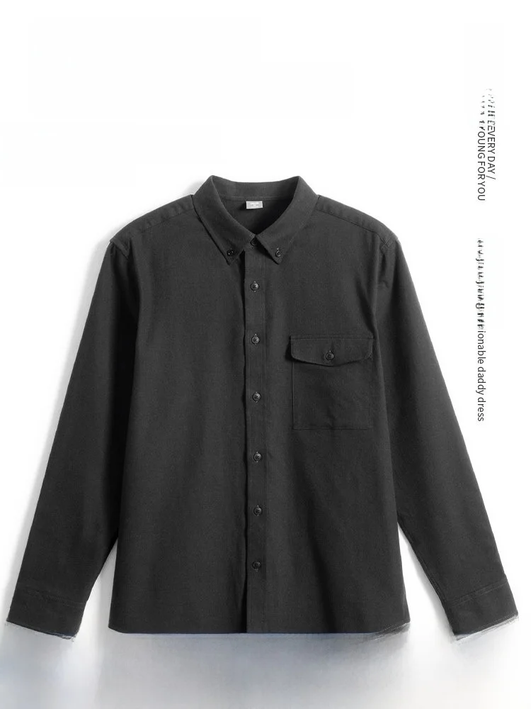 

Мужская утолщенная фланелевая рубашка из чистого хлопка с длинными рукавами, модная повседневная одежда в городском стиле, сезонная рубашка для папы на весну и осень