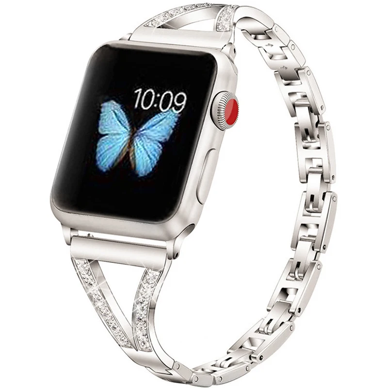 Luxury Diamond Metal Strap for Apple Watch Ultra 49mm 45 38 40 41 42 44mm Stainless Steel Chain Bracelet for iWatch 9 8 SE 7 6 5