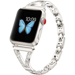 Luxury Diamond Metal Strap for Apple Watch Ultra 49mm 45 38 40 41 42 44mm Stainless Steel Chain Bracelet for iWatch 9 8 SE 7 6 5