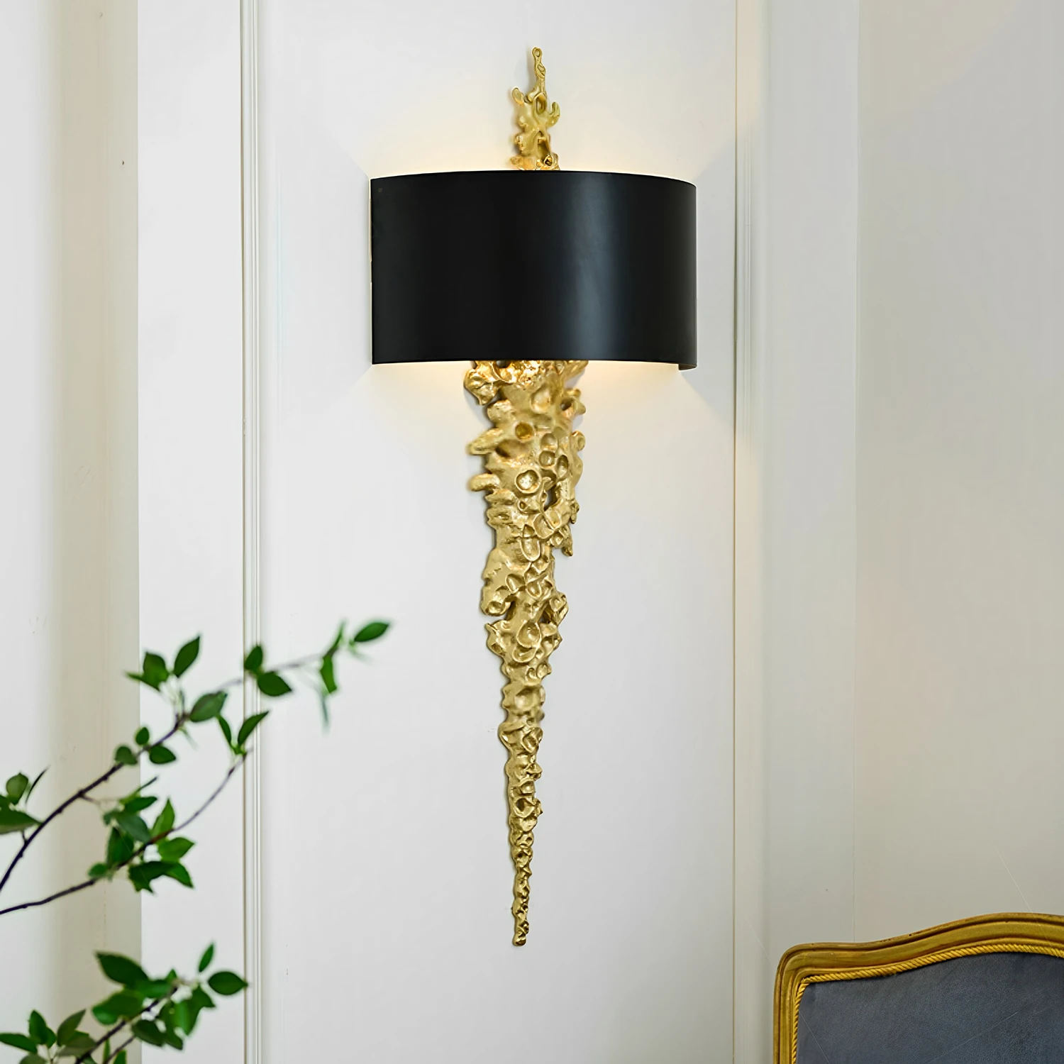 

Long Brass Wall Lamp With Mercerized Cloth Cover For Bedroom Living Room Corridor Aisle Postmodern Copper Wall Sconce