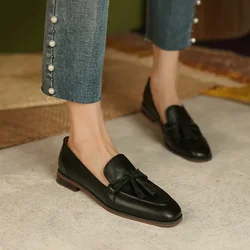 Ladies Leather Shoes Spring Simple Small Leather Shoes Female British Personality Tassel Single Shoe Soft Leather Women Shoes