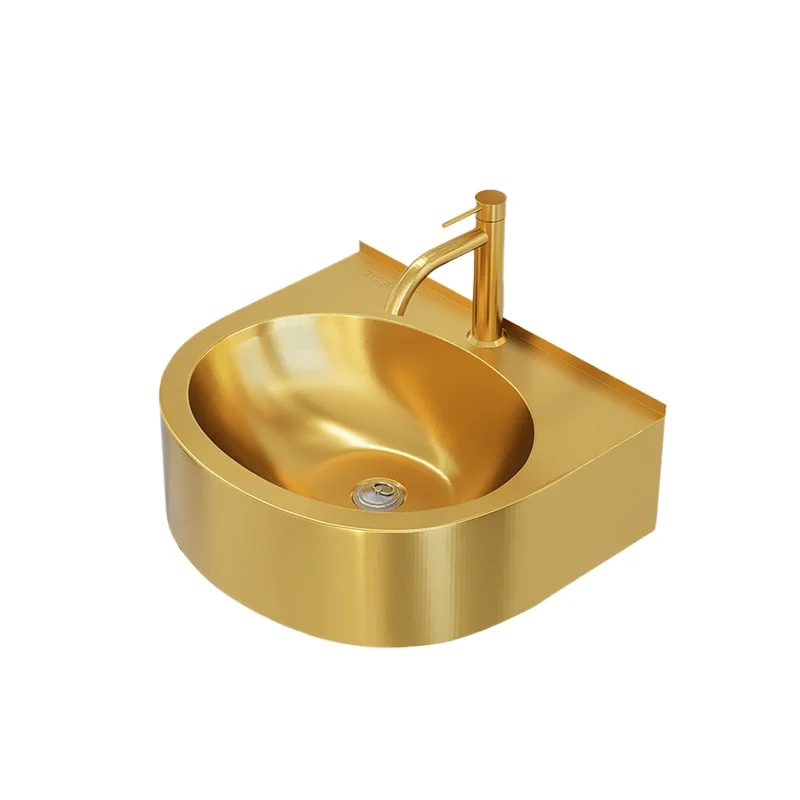 304 stainless steel gold hotel hanging integrated wash basin bar bathroom washbasin