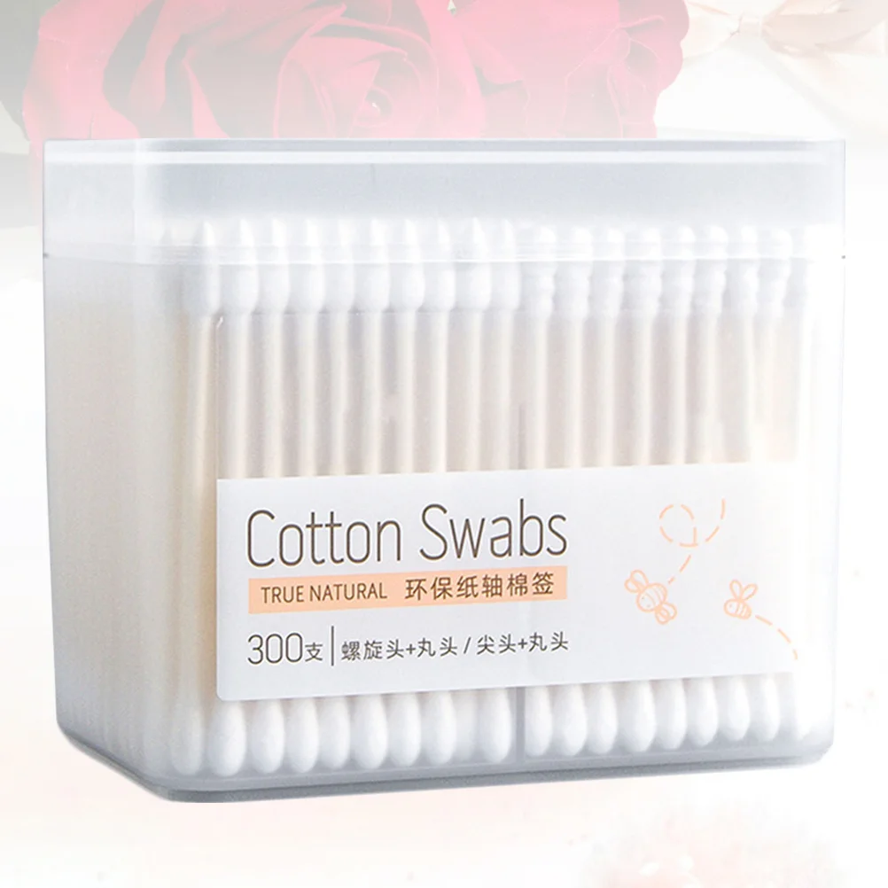 300本綿棒 天然綿ヘッド 滑らかな木製ハンドル 快適なグリップ 耳、顔、スキンケア、家庭用クリーニング用