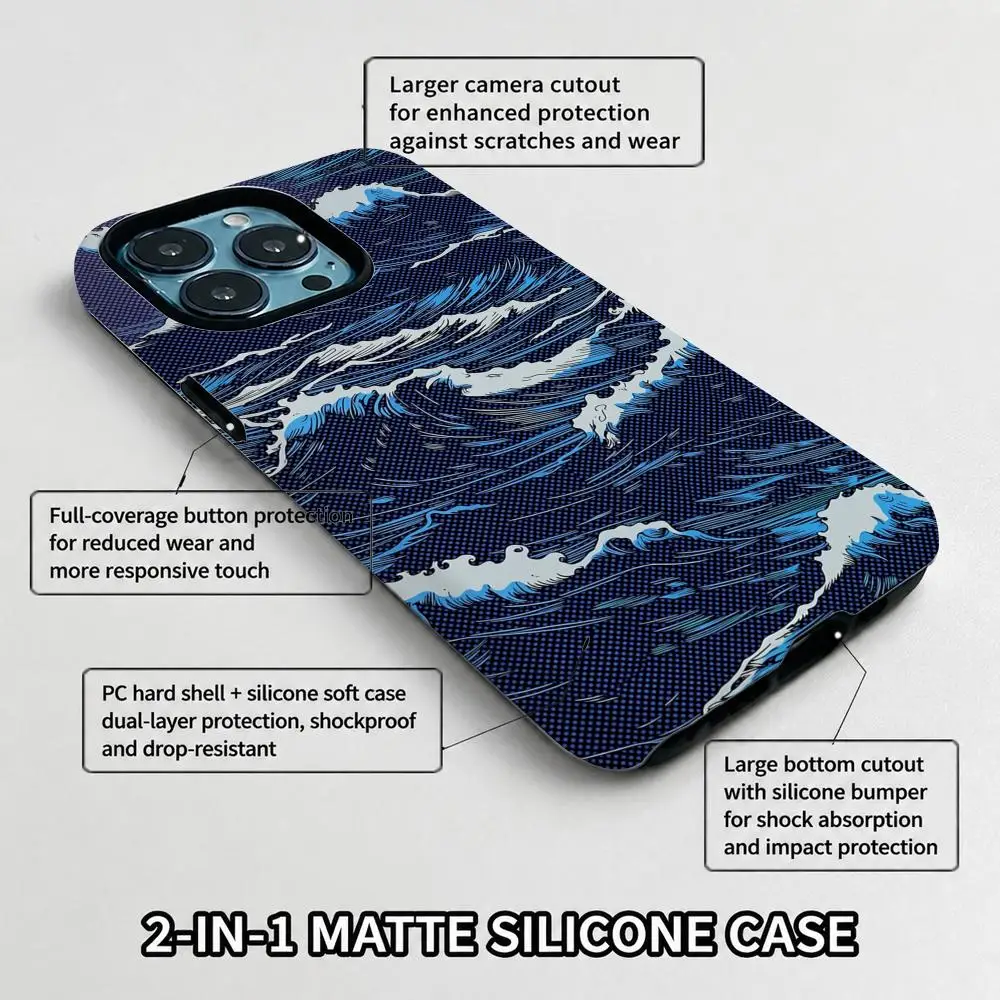 Luxury Carbon Fiber Sea Wave Texture Magsafe Phone Case For iPhone 16 Pro Max 15 Plus 14 13 12 Mini Thin Shockproof Cover view 5
