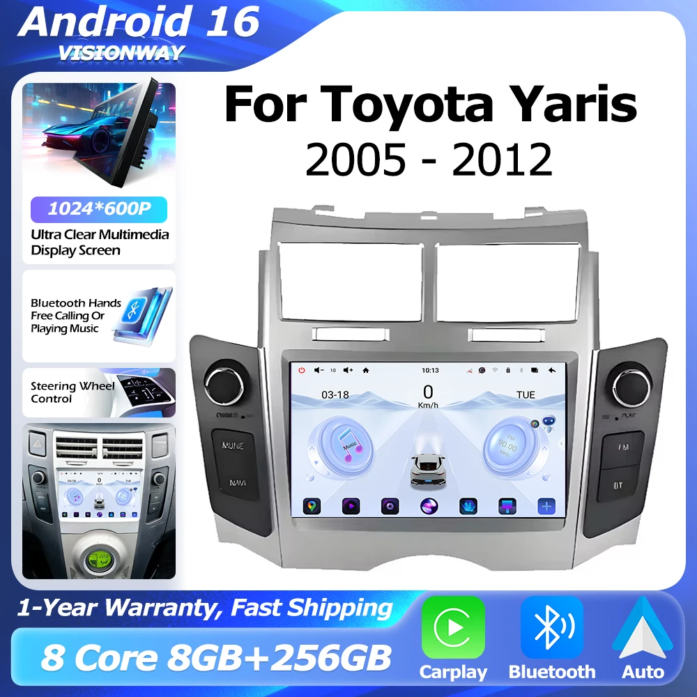 Bluetooth For Toyota Yaris XP90 Vitz Platz 2005-2012 Car Radio Android 16 Wireless CarPlay Lntelligent Multimedia Player Auto