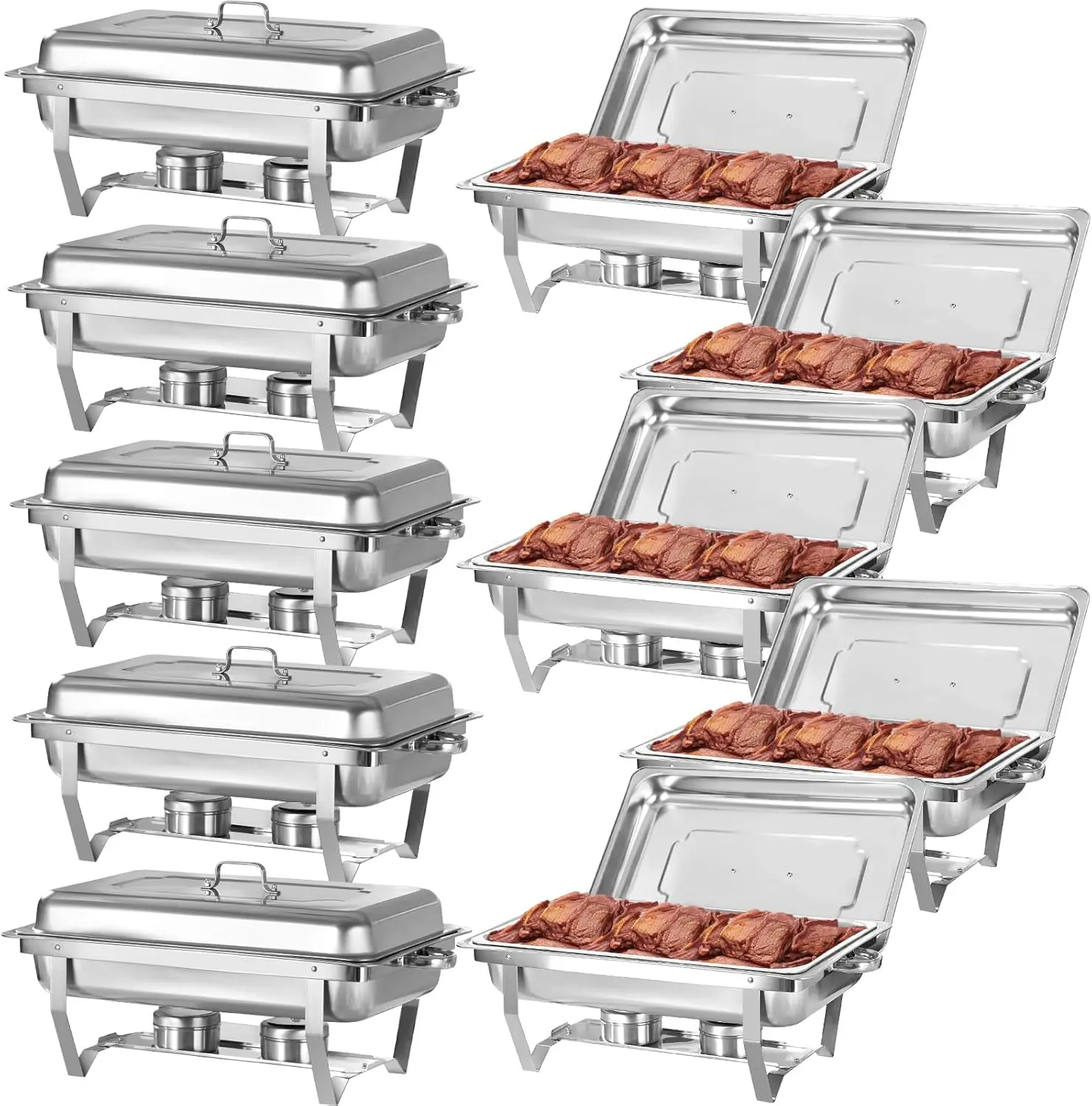 10 Pack 8Qt Food Warmer, Rectangular Chafing Dish Buffet Set W/Foldable Frame Legs, Stainless Steel Full Size Chafer Dish For