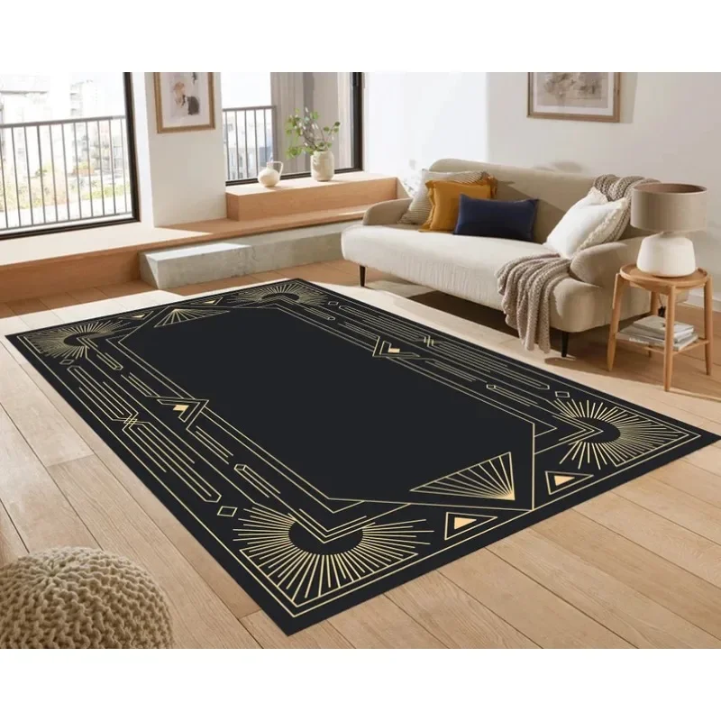 Black Gold Striped Carpet Art Deco Rug Gold Lined Geometric Shaped Rug for Modern Home Decor  Abstract Minimalist Kitchen Mat