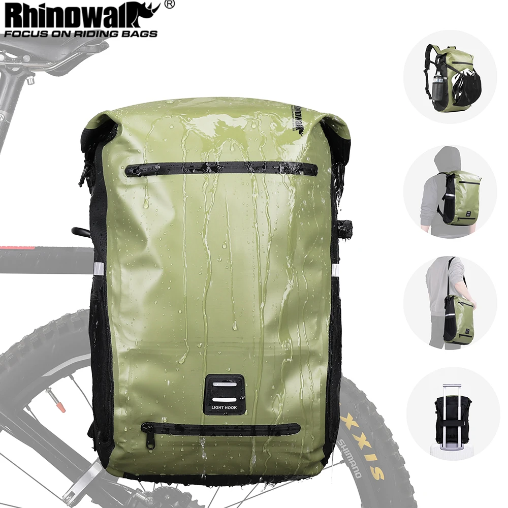 Rhinowalk Bike Pannier Bag 22L Waterproof Bicycle Back Seat Rack Bag Multifunctional Big Capacity Cycling Backback Shoulder Bag