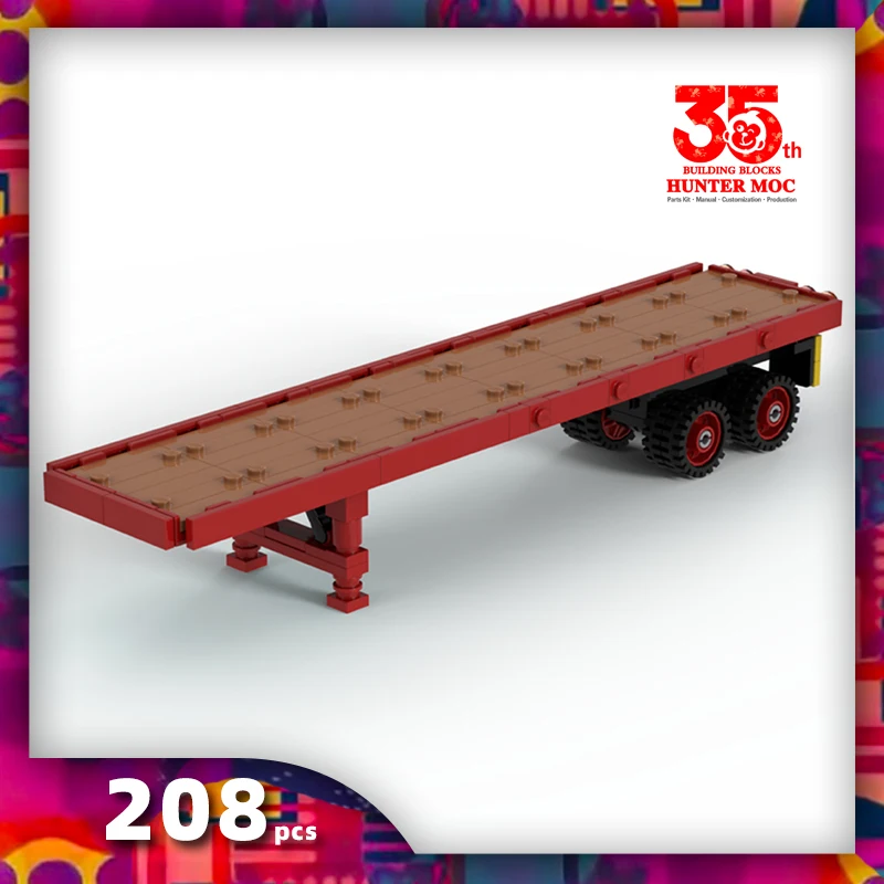 HtMoc truck transporter turntable drawbar trailer building blocks Long Platform trailer kids bricks model moc trailer diy