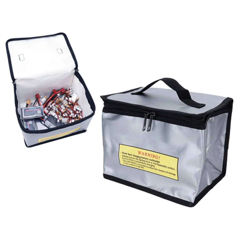 Silver Zipper Stereo Fireproof Lithium Battery Safety Bag Portable Handle Lipo Guard Explosion Proof Pouch