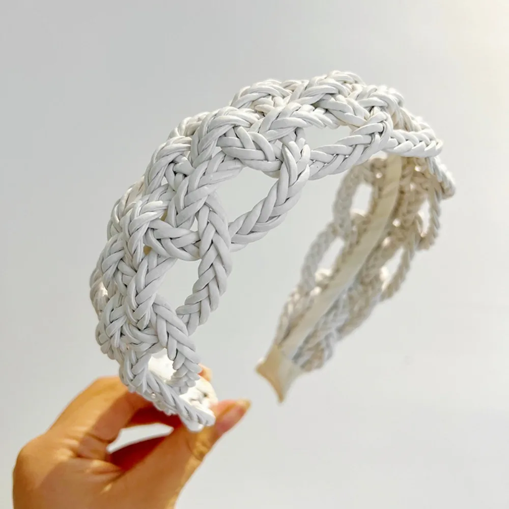 

Wide Side PU Leather Weave Hairband Headwear Geometric Braid Headband Solid Color Hollowed Out Weave Style Hair Hoop