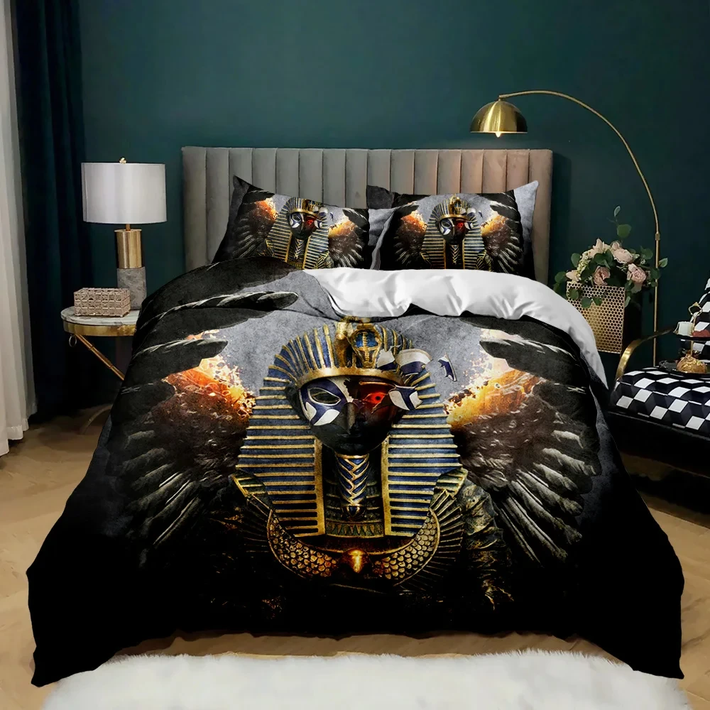 

Pharaoh Bedding Sets,King Size 3D Ancient Egypt Tribe Decor Comforter Cover Set for Adult Egyptian Pyramid Polyester Duvet Cover