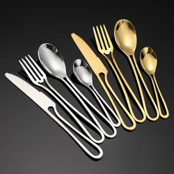 Creative Handle Stainless Steel Picnic Cutlery Set Knife Spoon Fork Teaspoon Portable Tableware Novel  Kitchen Accessories