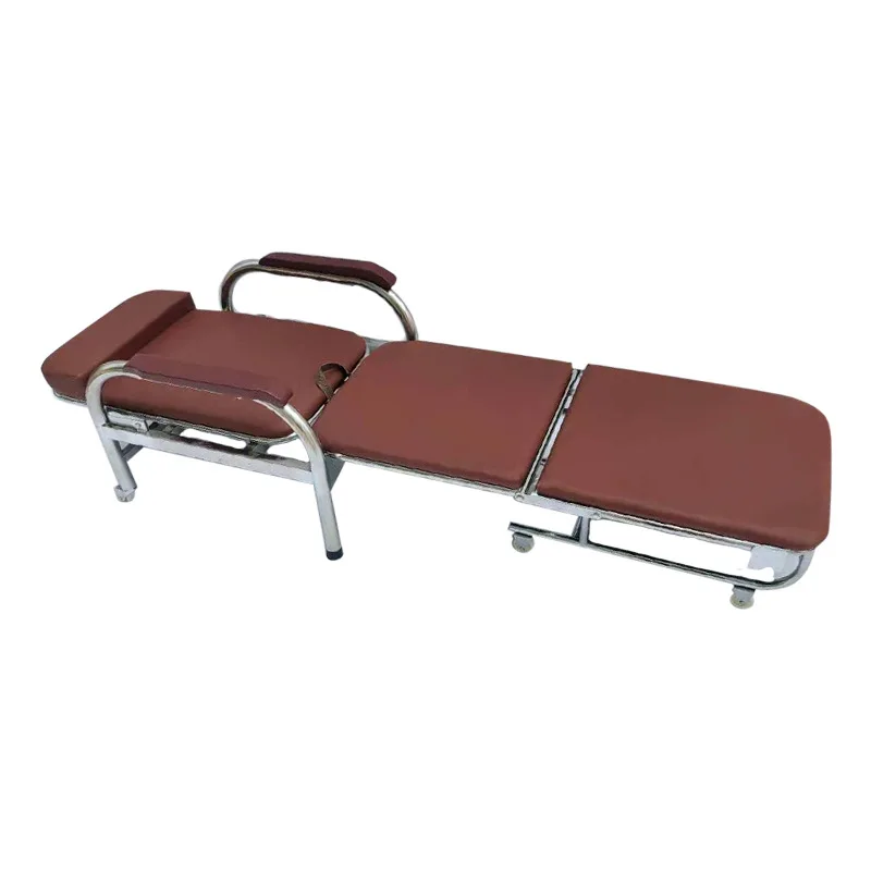 Foldable Hospital Accompany Leather Chair Bed Strong Load Bearing Moving Pulley Hospital Bed Chair