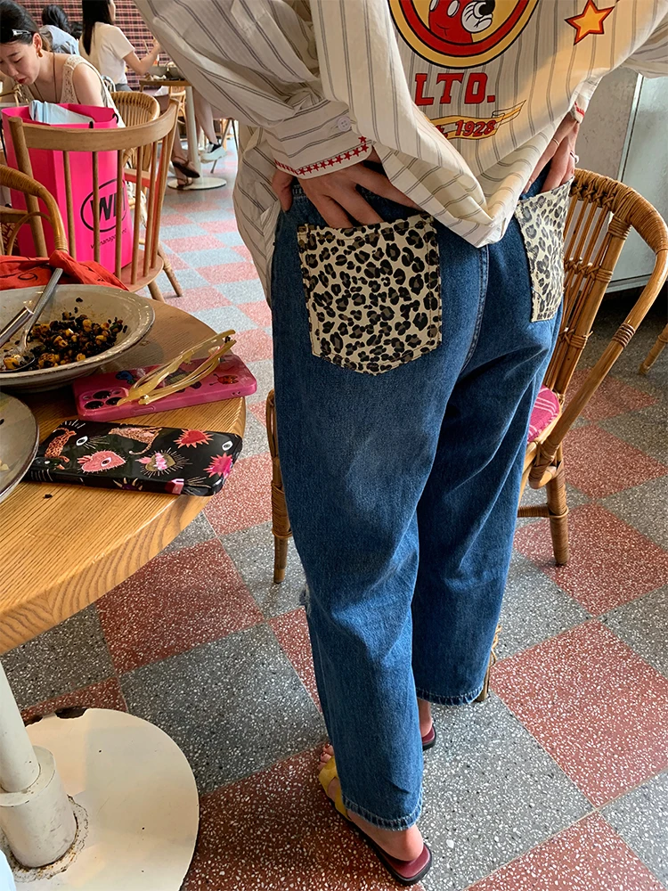 Dames Jeans met hoge taille en rechte pijpen Gatontwerp Negen punten Kleine voetbroek Herfstseizoen Blauwe kleur 2024 Nieuwe collectie