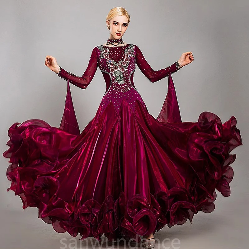 Diamond Studded Modern Dance Performance Costume Ballroom Waltz Jazz Dance National Standard Dance Big Swing Dress Stage Outfits