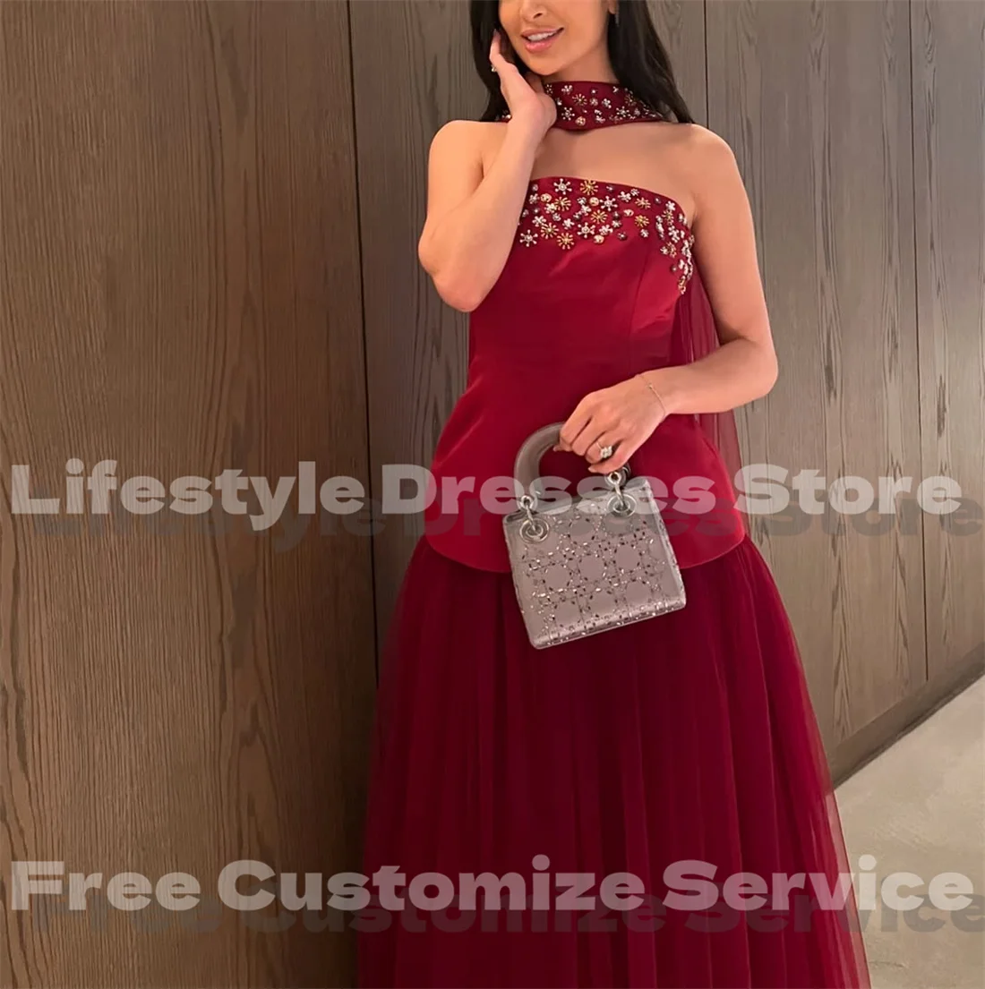 Customized Beaded Flower Satin Tulle Sleeveless Evening Dresses with Shawl A-line Sweet Saudi Formal Occasion Gown