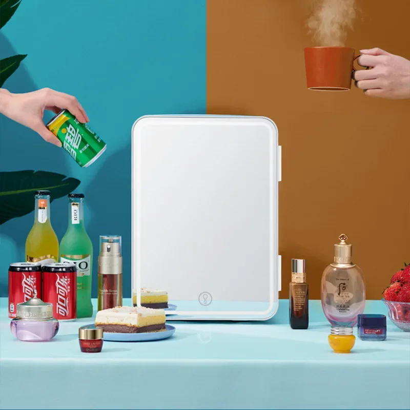 Mini espelho de maquiagem portátil para geladeira com mesa de vaidade 2 em 1 de 6L para cosméticos e cuidados com a pele, armazenamento de resfriamento compacto para quarto,