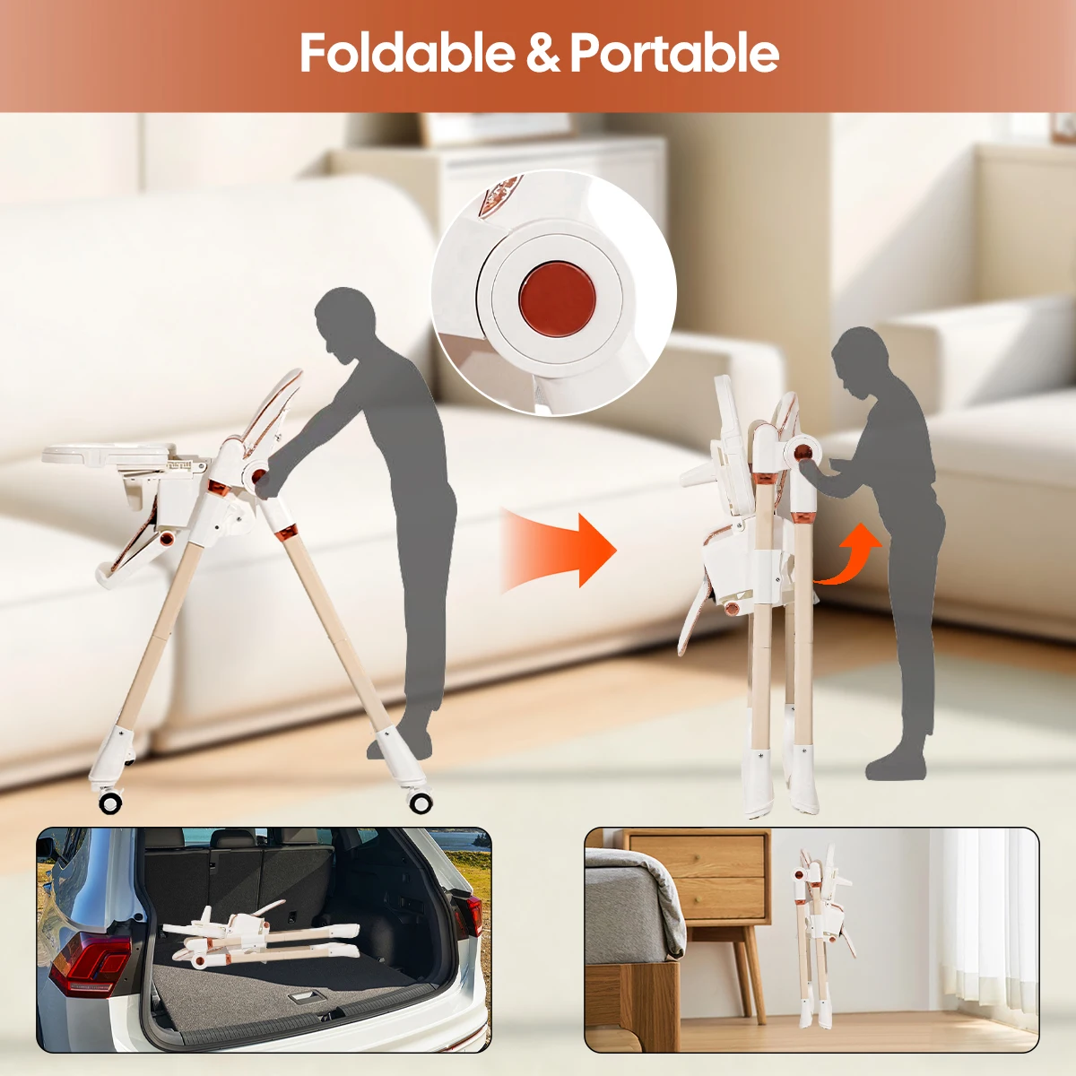 折りたたみ式ベビーハイチェア、ベビーハイチェア、二層式ディナープレート、シートは複数の段階で調整可能、6ヶ月以上