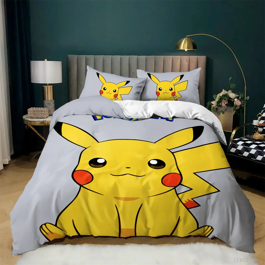 Pokemon 3D Pikachu Quilt, Anime Printed Bedding for children boys girls adults ,Kids Bedding Set Holiday Gift