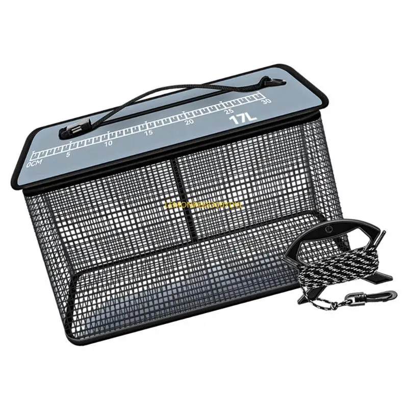 

270C Folding Floating Fish Basket Live Fish Protector with 5M Rope Fast Drying Thickened Fishing Basket Fishing Net Cage