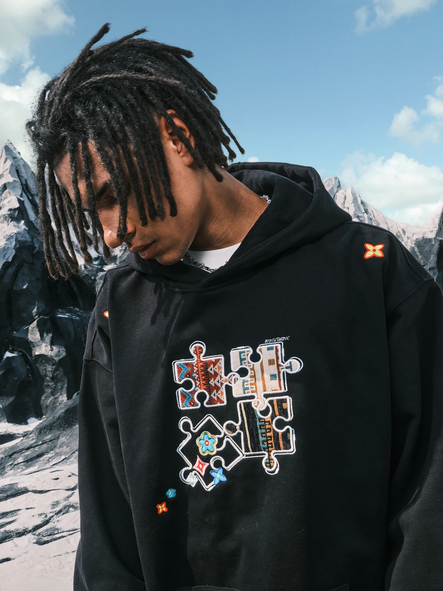 

Худи Nuthink в американском ретро-этническом стиле с вышивкой-пазлом, новинка весенней коллекции, из хлопковой ткани