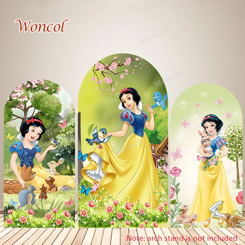 Snow White Arch Backdrop Girls Birthday Baby Shower Backdrop Polyester Snow White and The Seven Dwarfs Double-Sided Arch Cover