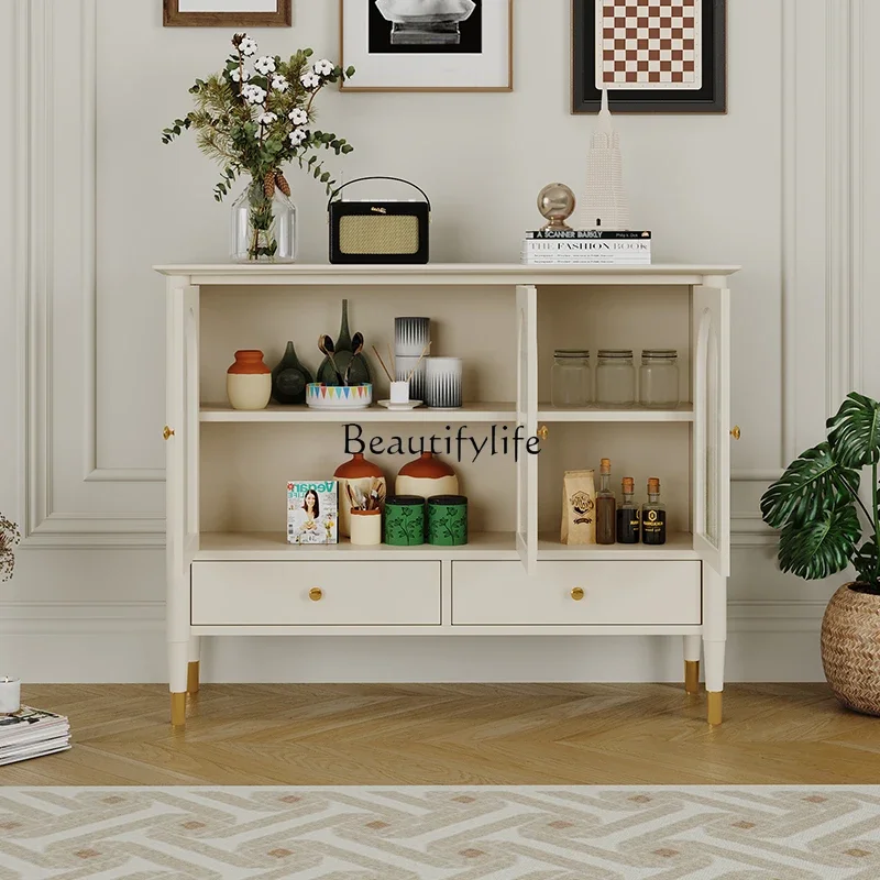 

4*French Cream Edge Solid Wood Locker White Changhong Glass Locker