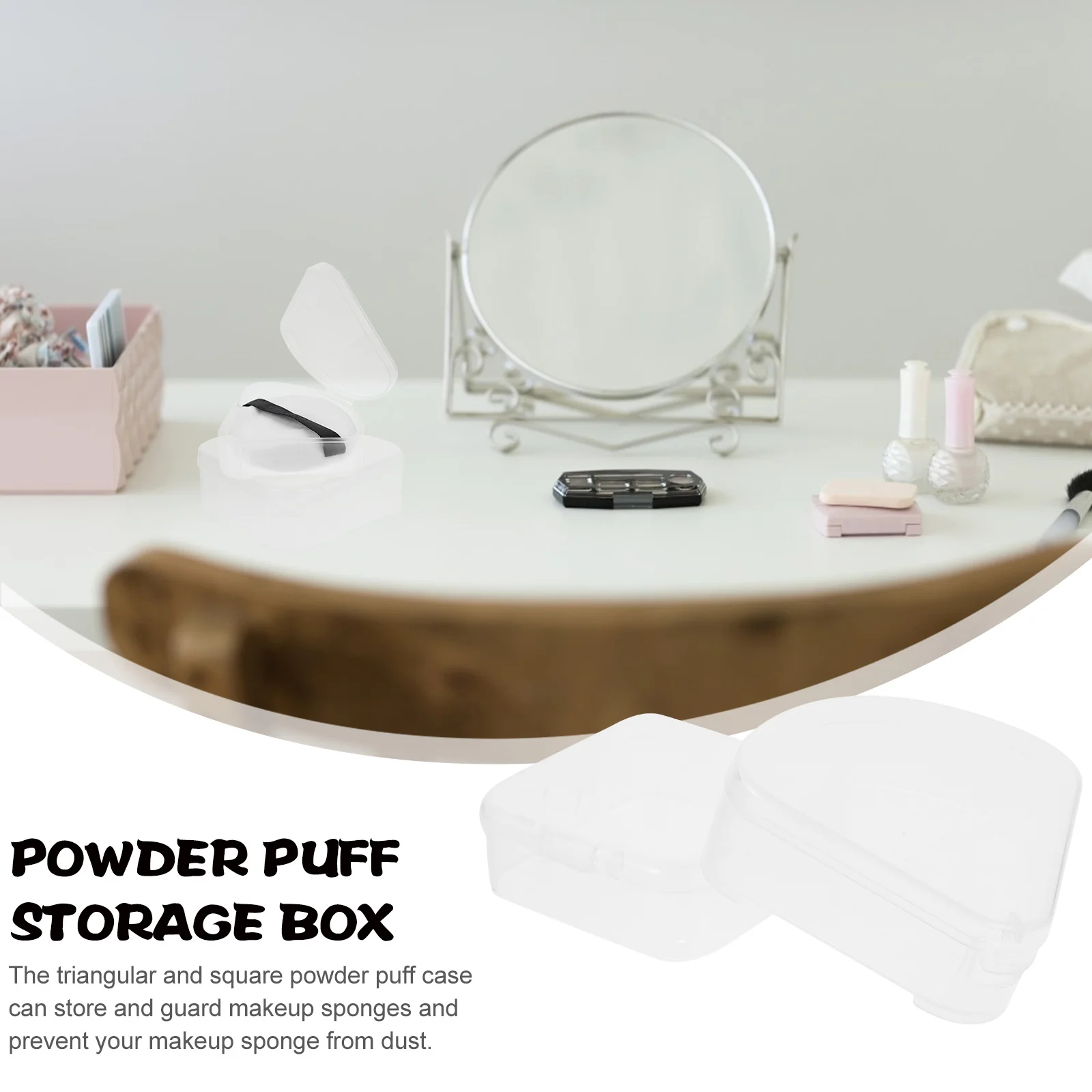 8 قطع من صندوق نفخة البودرة، إسفنجة مكياج بلاستيكية صغيرة، حقيبة تخزين شفافة على شكل مثلث مربع لحماية الغبار