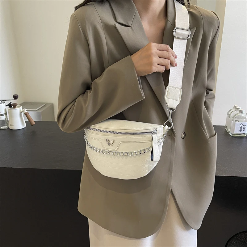 New Women Chest Bag Casual Banana Bag Chain Cross Body Bag Ladies Handbags Female Sling Waist Pack Half Moon Belt Bag Fanny Pack