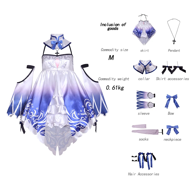 Anime Virtual YouTuber Higashi yukih Cosplay Costume Virtual Vampire Wig Blue Cheongsam Woman Lovely Halloween Costumes Suits