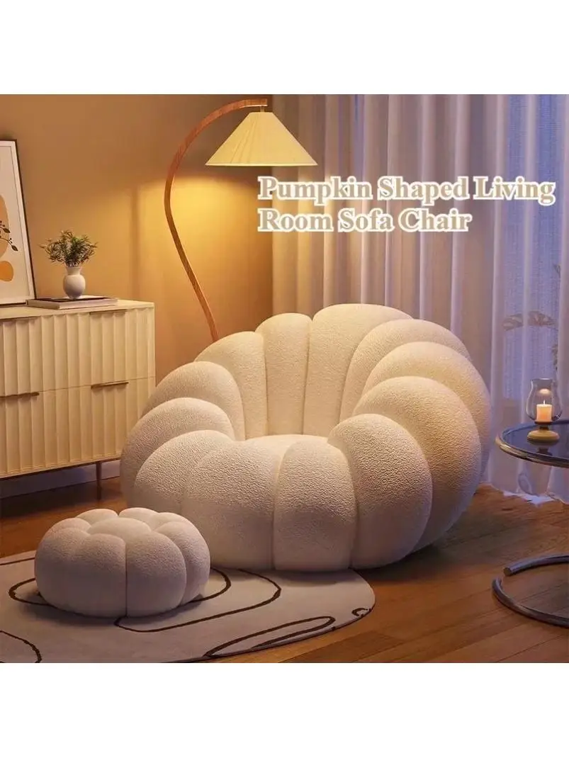 Leniwa Sofa Dynia w Stylu Skandynawskim, Fotel Jednoosobowy z Wypełnieniem z Granulatu, Miękka i Wygodna Sofa do Salonu, Balkonu, Sypialni, Zestaw Sof — 2