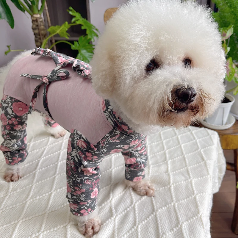 Pet Dog Jumpsuit Thin Pure Cotton Printed Puppy Clothes Overalls Protect Belly Pajamas For Small Dogs Home Wear Chihuahua Poodle