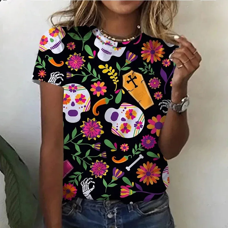 Mexico Ghost Día de Muertos Print Short Sleeve T shirt fashion Tee Oversized Tops Quick-Drying clothing trendy clothes vacation image 4