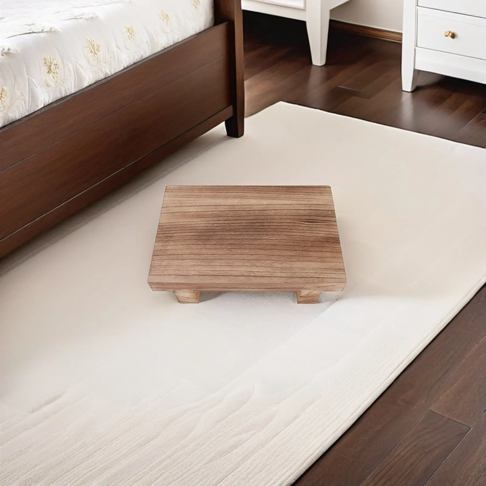 Wooden Step Stool Bedroom Bedside Foot Stool Multipurpose Footrest Elevated Support Stable Lightweight Home Furniture Office