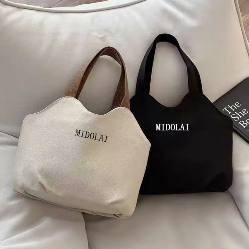 Midolai Printed Canvas Tote Bag Women Wave Edge Handbag Casual Shopping Lunch Bag Portable Large Capacity Shoulder Bag