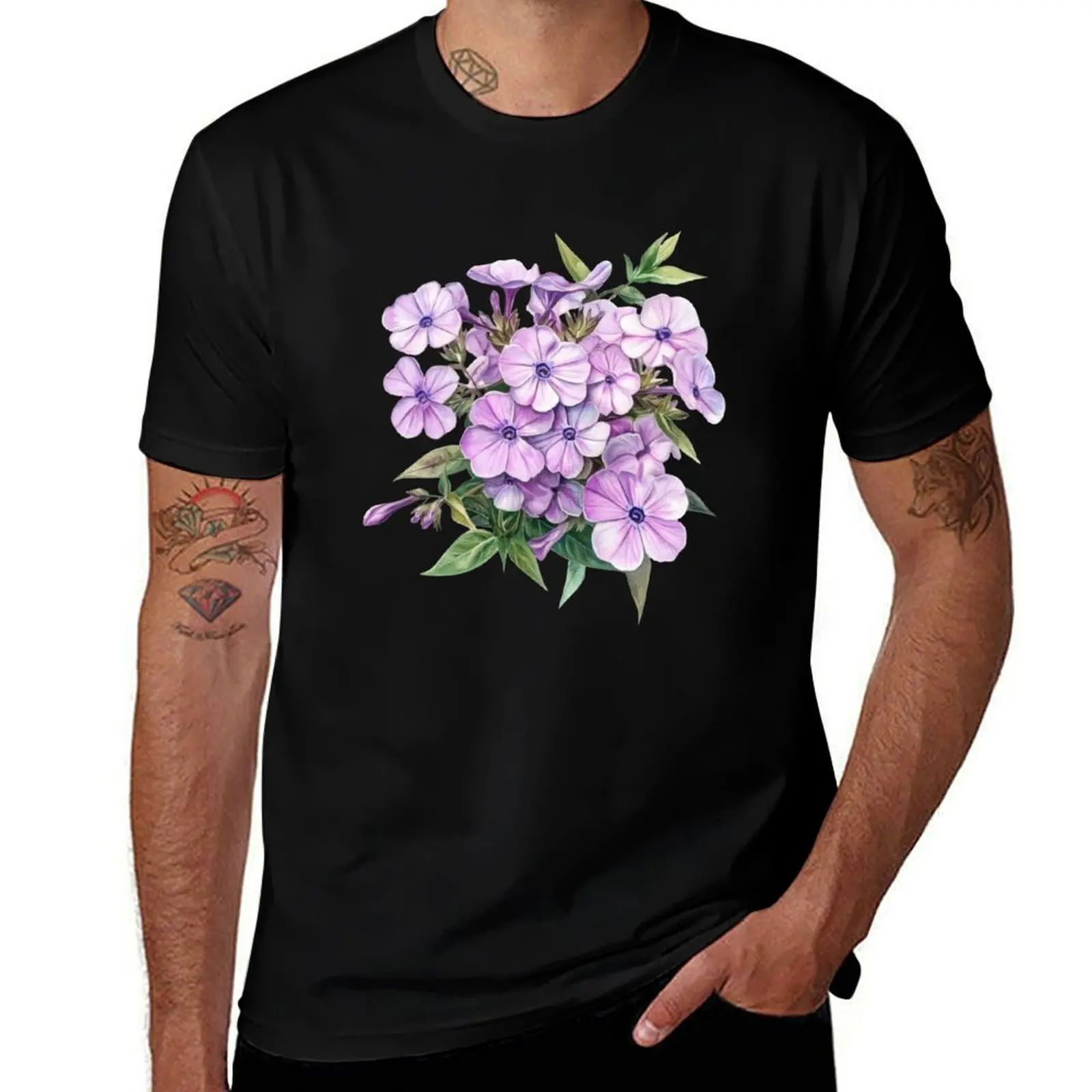 

Purple Phlox Watercolor T-Shirt shirts graphic tee custom t shirt aesthetic clothes tops oversized t shirts for men