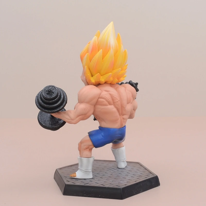 17cm Dragon Ball Vegeta Lifting Barbells Anime Action Figure Model Statue Boys Collection Desktop Decoration Ornament Toys Gifts