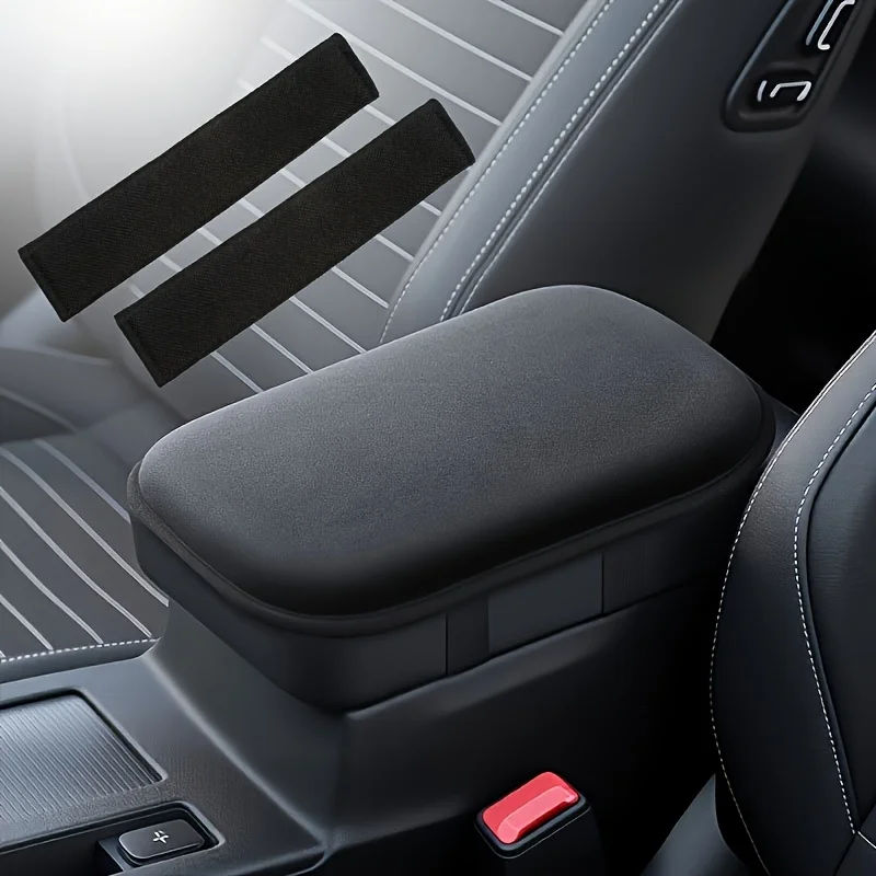 1 Piece Car Armrest Pad, Includes 2 Pieces of Seatbelt Shoulder Pads and Central Console Cushion Cover, Universal Soft Plush Armrest Support, Car Accessories